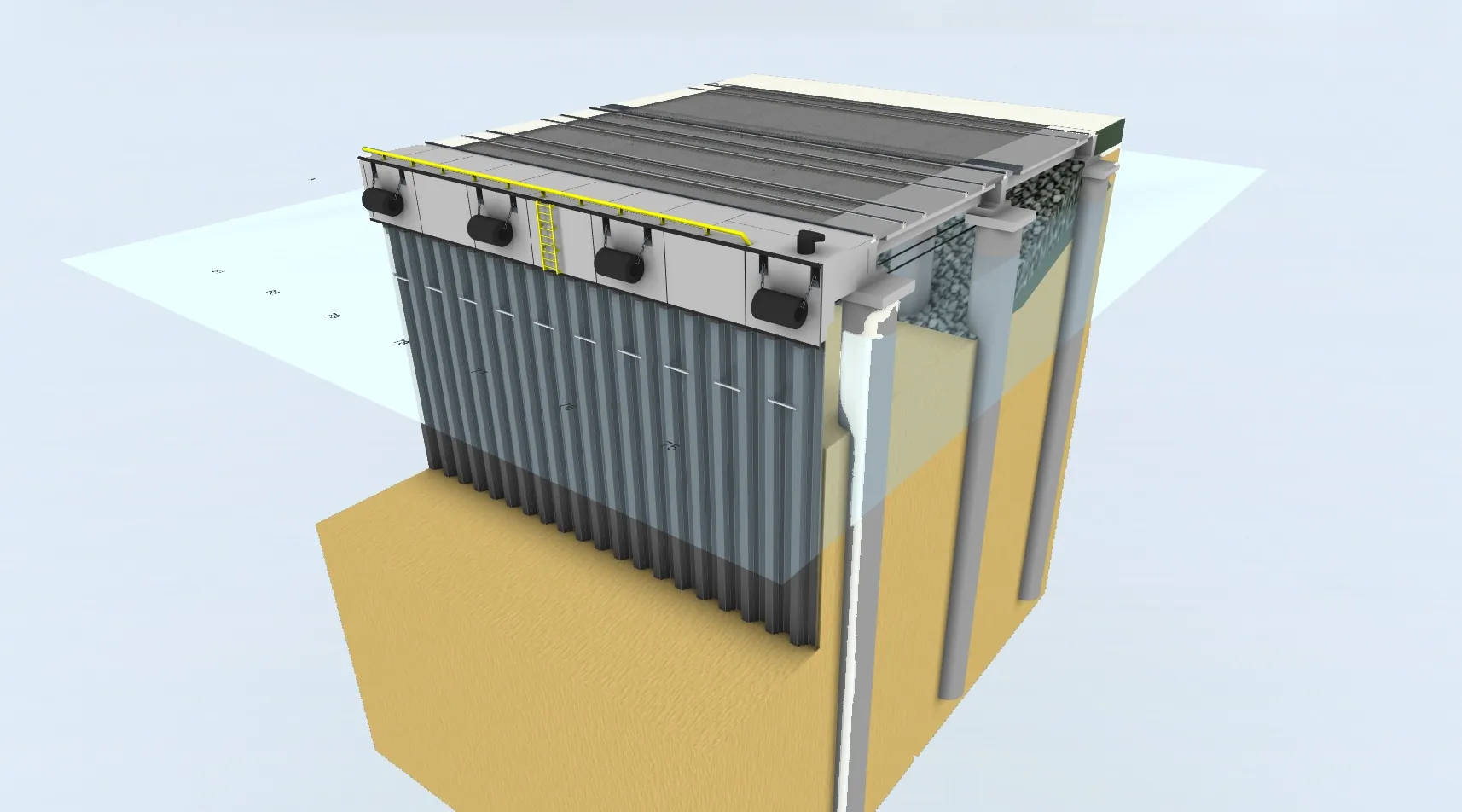 Pier structure in section, 3D model.