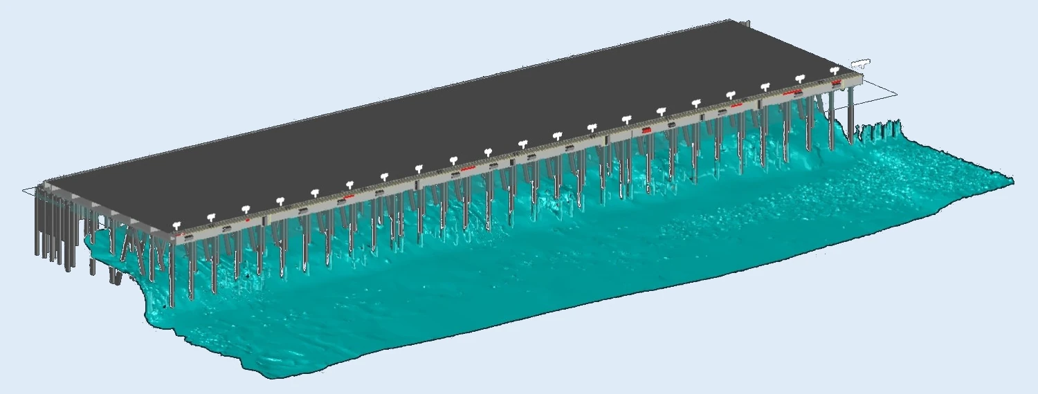 Seabed model with the CAD model of a pile field.