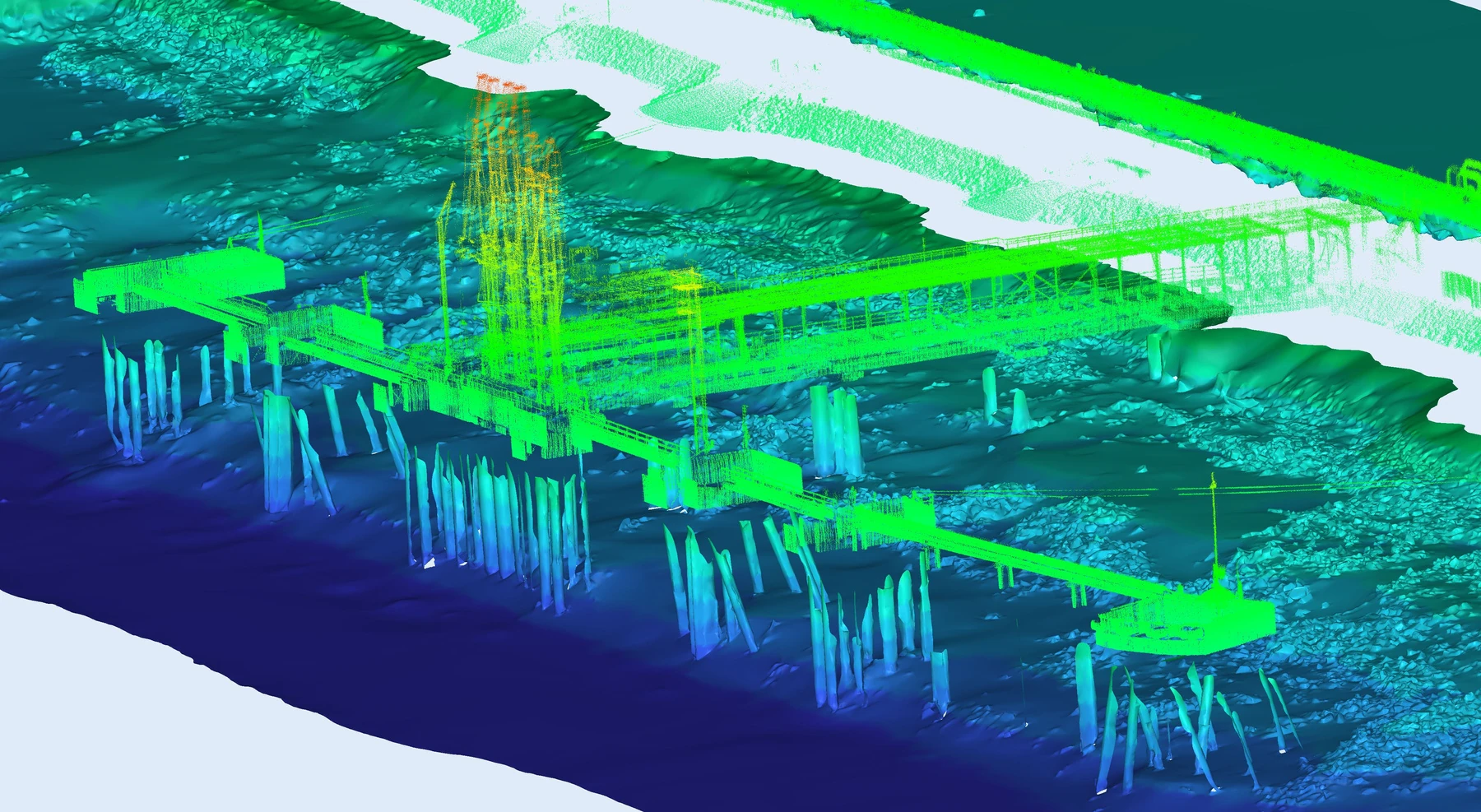 Seabed model with the lidar point cloud of the structure.